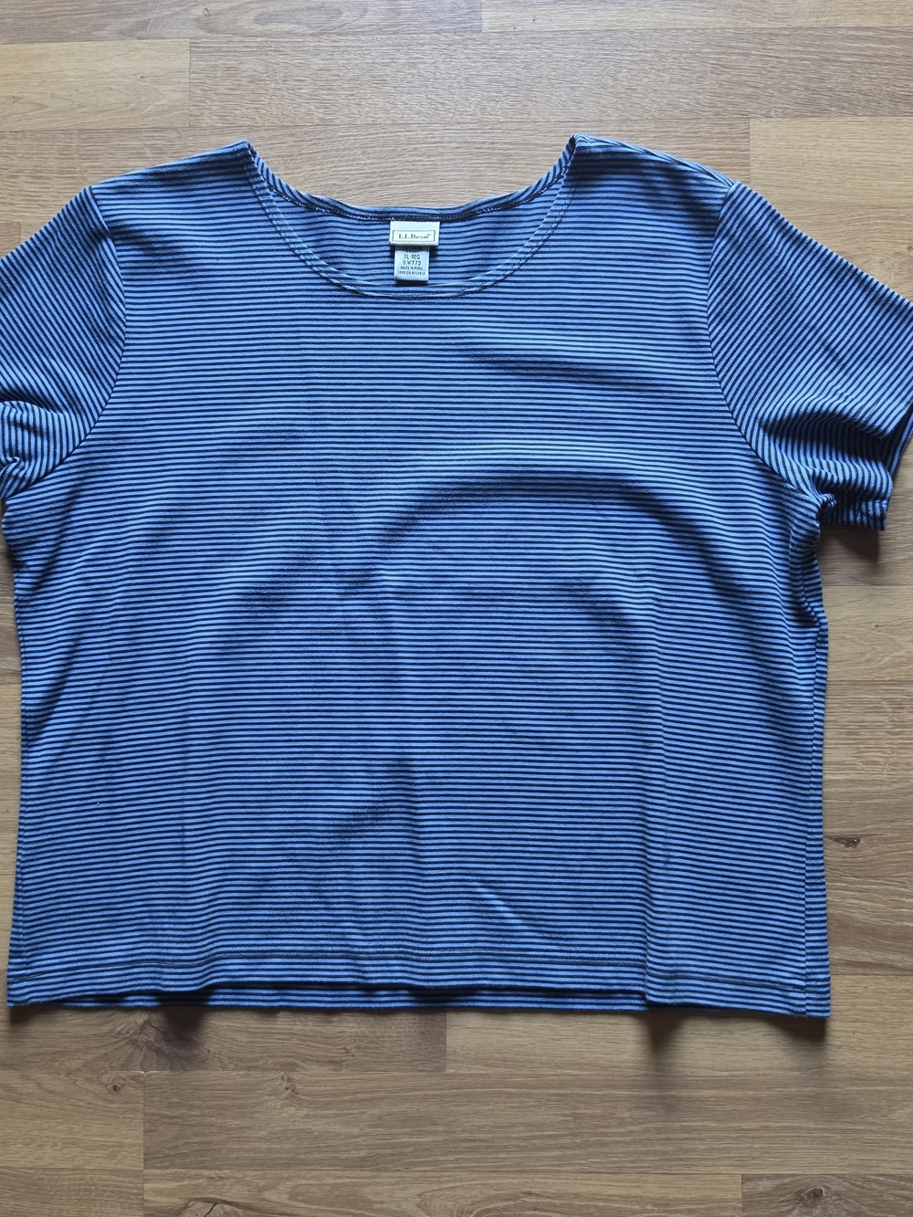 L.L. Bean Navy and White Striped Short-Sleeve Tee